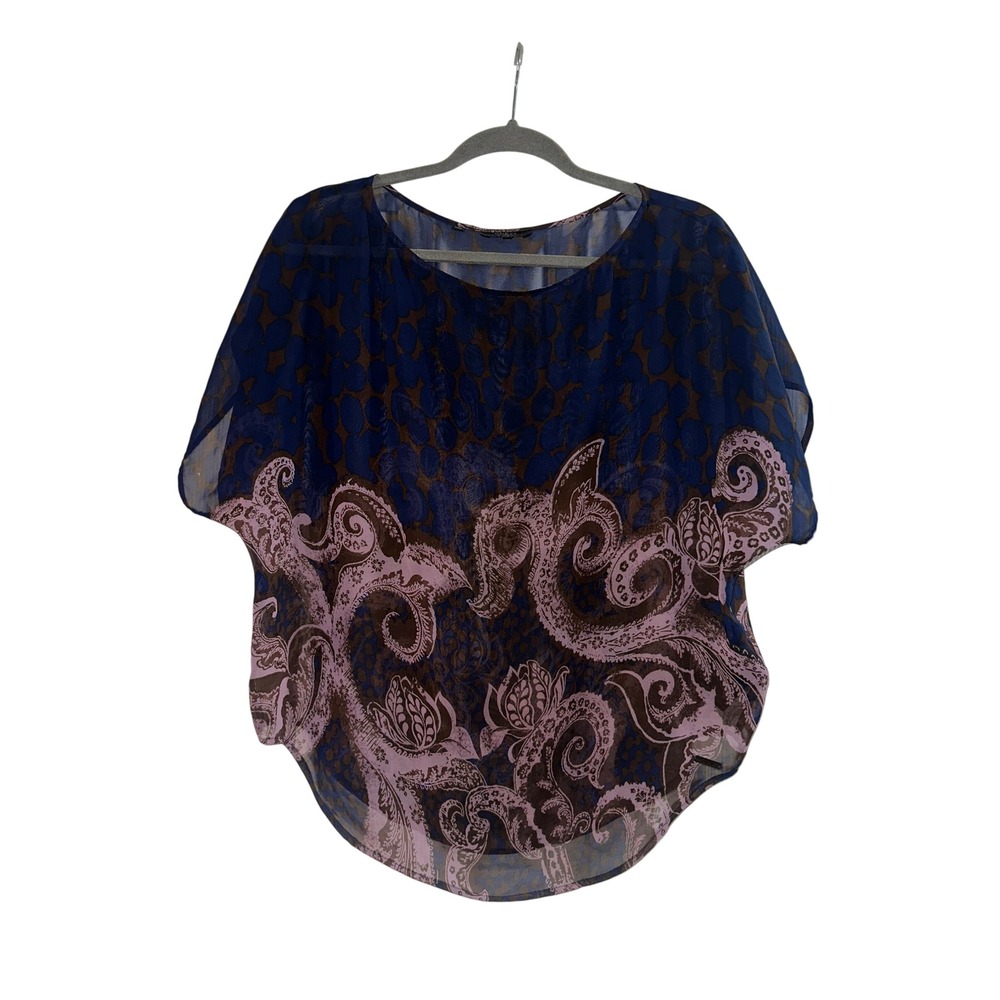 Guess Los Angeles Vintage Y2K Sheer Paisley Leopard Print Blouse Blue Pink M